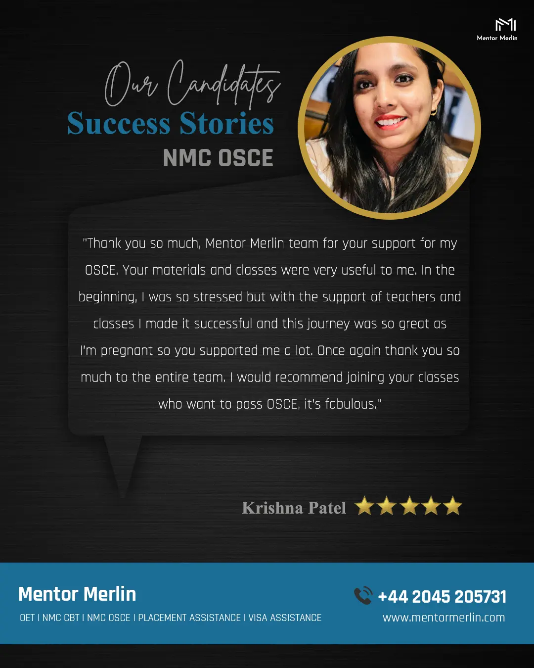 Candidate success story and recommendation.