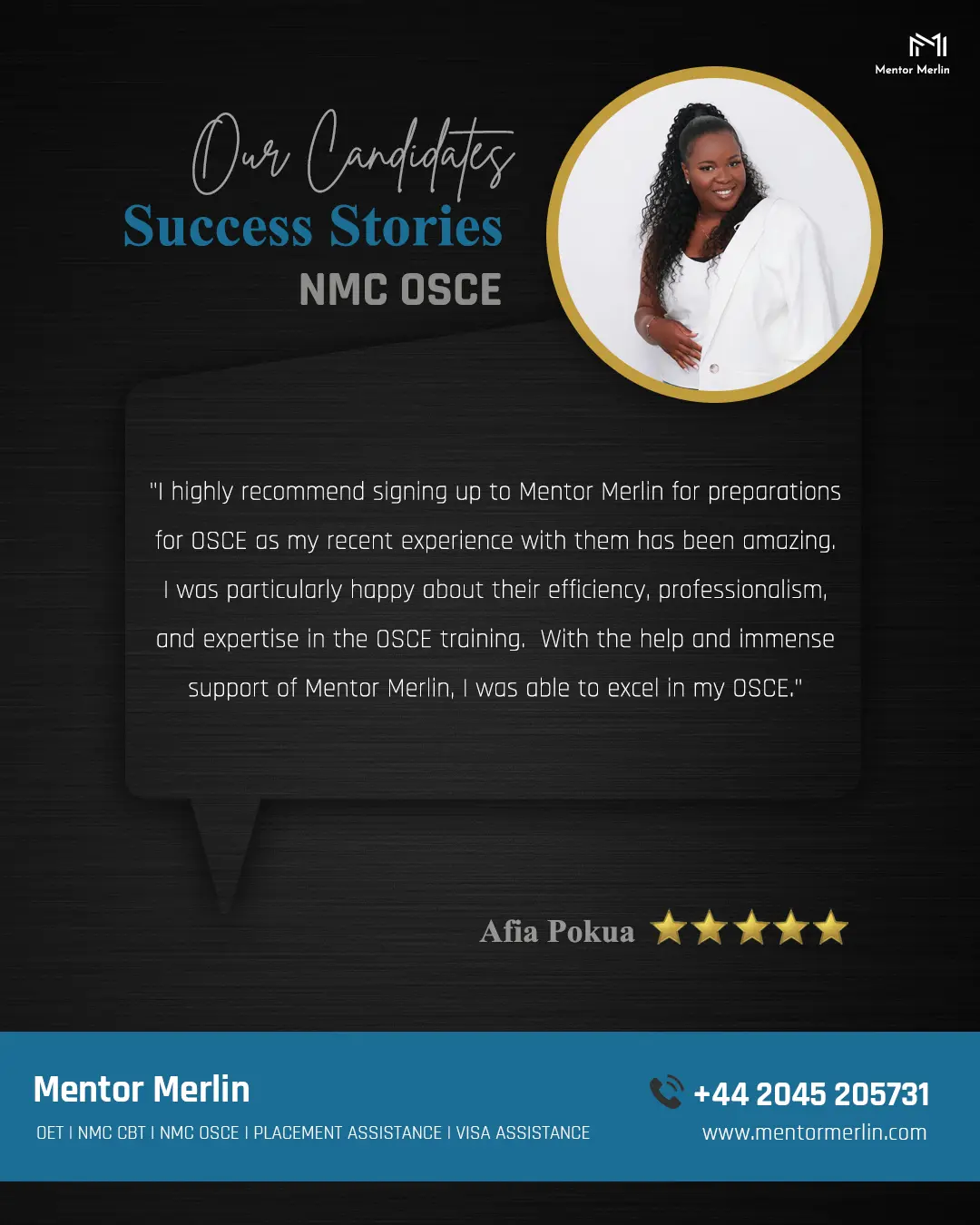 Candidate success story and recommendation.